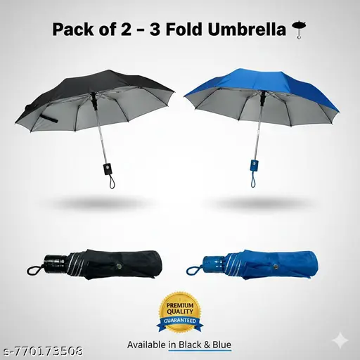 Pack of 2 3 Fold Manual Umbrella for Men & Women  Windproof Waterproof Folding Rain Umbrella  UV Protection Sun & Rain Travel Compact Chhata