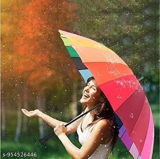 Rainbow Color Big Size Umbrella for Rain & Sun  Windproof Waterproof UV Protection Long Handle Umbrella for Men & Women  Stylish Outdoor Travel Chhata for Barish & Summer