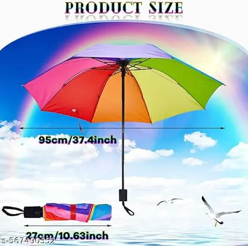 SALES 3-Folded 8 Ribs Rainbow Umbrella - Durable Compact and Lightweight Umbrella for Men Women Kids Adults